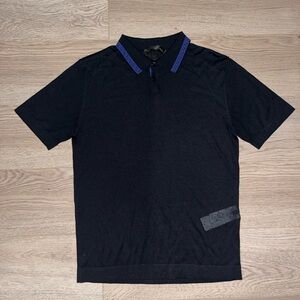 Versace Greca Collar Black/Blue Stretch Polo Shirt